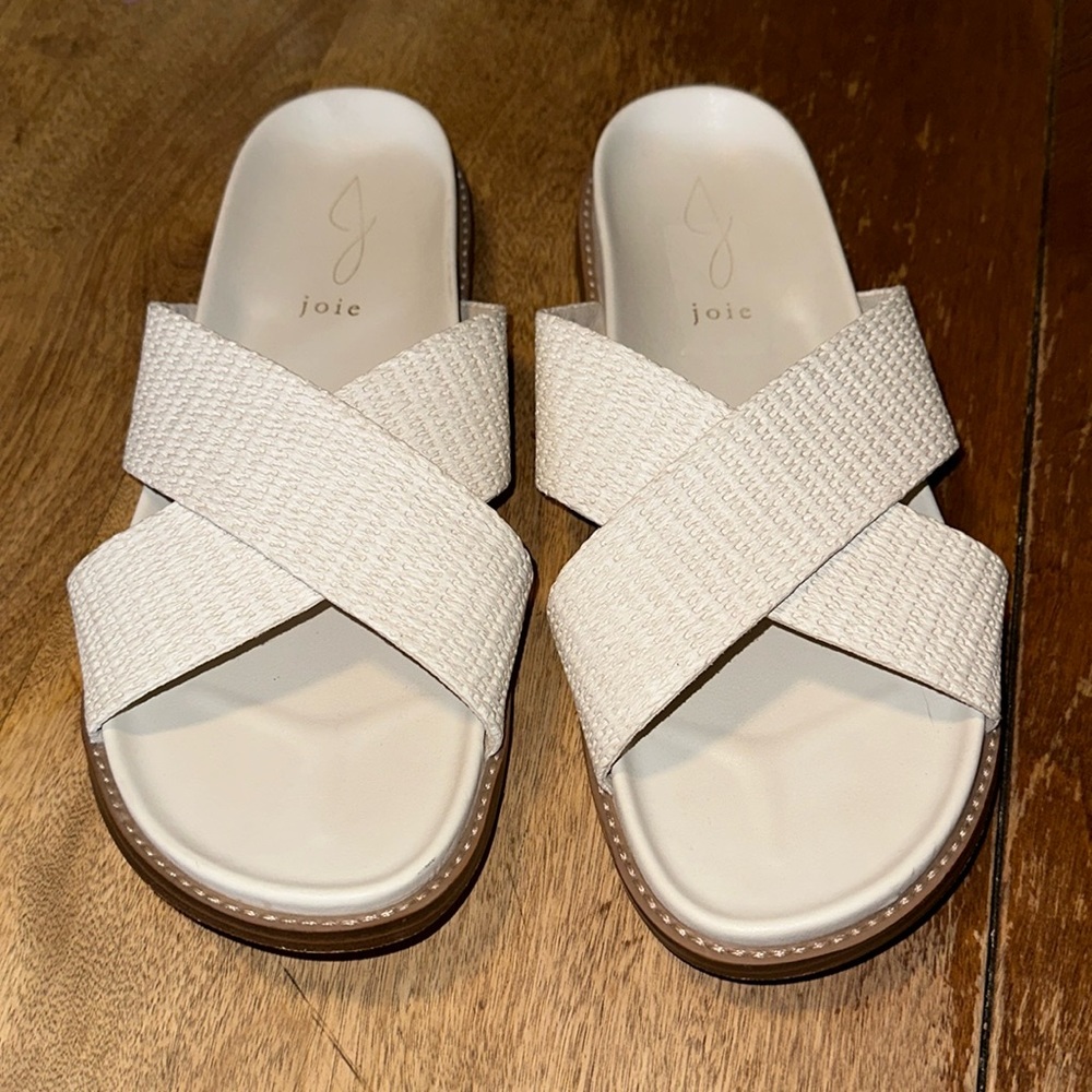 joie Nell White Texture Criss Cross Sandals